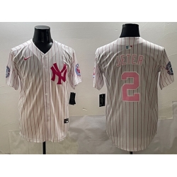 Men New York Yankees 2 Derek Jeter Pink With Patch Limited Stitched Baseball Jersey