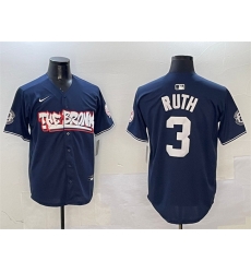 Men New York Yankees 3 Babe Ruth Navy Bronx Graffiti Vapor Limited Stitched Baseball Jersey