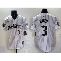 Men New York Yankees 3 Babe Ruth White Pinstripe  27Gothic Legacy Edition 27 Vapor Premier Limited Stitched Baseball Jersey