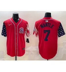 Men New York Yankees 7 Mickey Mantle Red American Style Limited Stitched Baseball Jersey
