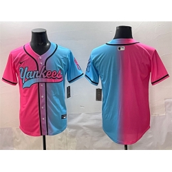 Men New York Yankees Blank Pink Blue Limited Stitched Baseball Jersey