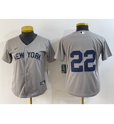 Women New York Yankees 22 Juan Soto Grey Cool Base Stitched Jersey Women New York Yankees 22 Juan Soto Grey Cool Base Stitched Jersey