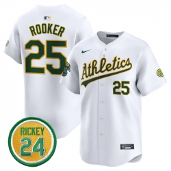 Men Oakland Athletics 25 Brent Rooker White 2024 Home Limited With Rickey Henderson Patch Stitched Jersey