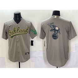 Men Oakland Athletics Team Big Logo Grey Cool Base Stitched Baseball Jersey