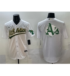 Men Oakland Athletics Team Big Logo White Stitched Baseball Jersey 2