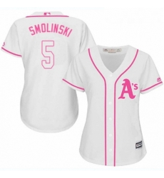 Womens Majestic Oakland Athletics 5 Jake Smolinski Replica White Fashion Cool Base MLB Jersey Womens Majestic Oakland Athletics 5 Jake Smolinski Replica White Fashion Cool Base MLB Jersey