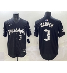 Men Philadelphia Phillies 3 Bryce Harper Black Gothic Vapor Limited Stitched Jersey
