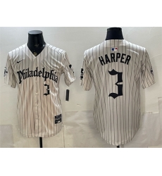 Men Philadelphia Phillies  3 Bryce Harper Cream Pinstripe Gothic Vapor Limited Stitched Jersey