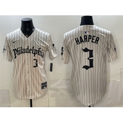 Men Philadelphia Phillies  3 Bryce Harper Cream Pinstripe Gothic Vapor Limited Stitched Jersey