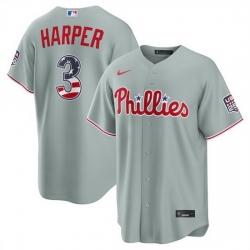 Men Philadelphia Phillies  3 Bryce Harper Grey USA 250 Fourth of July Home Stitched Baseball Jersey