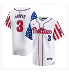 Men Philadelphia Phillies 3 Bryce Harper White Independence Day Home Limited Stitched Jersey