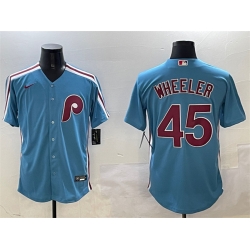 Men Philadelphia Phillies 45 Zack Wheeler Blue Cool Base Stitched Jersey
