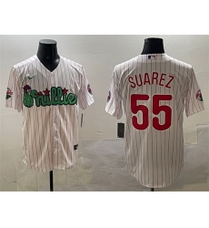 Men Philadelphia Phillies 55 Ranger Suarez White Phanatic Cool Base Stitched Jersey