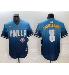 Men Philadelphia Phillies 8 Nick Castellanos Blue 2024 City Connect Limited Stitched Jersey 5 Men Philadelphia Phillies 8 Nick Castellanos Blue 2024 City Connect Limited Stitched Jersey 5