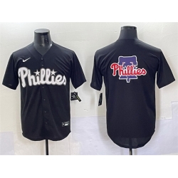 Men Philadelphia Phillies Team Big Logo Black Lights Out Limited Stitched Baseball Jersey