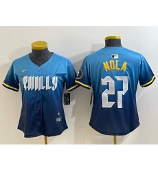 Women Philadelphia Phillies 27 Aaron Nola Blue 2024 City Connect Limited Stitched Baseball Jersey 4 Women Philadelphia Phillies 27 Aaron Nola Blue 2024 City Connect Limited Stitched Baseball Jersey 4