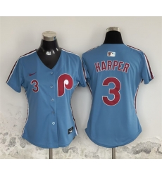 Women Philadelphia Phillies 3 Bryce Harper Light Blue Stitched Baseball Jersey