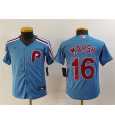 Youth Philadelphia Phillies 16 Brandon Marsh Blue Cool Base Stitched Baseball Jersey
