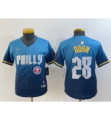Youth Philadelphia Phillies 28 Alec Bohm Blue 2024 City Connect Limited Stitched Baseball Jersey 1 Youth Philadelphia Phillies 28 Alec Bohm Blue 2024 City Connect Limited Stitched Baseball Jersey 1