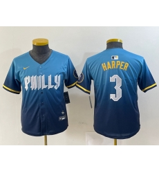 Youth Philadelphia Phillies 3 Bryce Harper Blue 2024 City Connect Limited Stitched Jersey Youth Philadelphia Phillies 3 Bryce Harper Blue 2024 City Connect Limited Stitched Jersey
