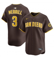 Men San Diego Padres 3 Jackson Merrill Brown 2024 Away Limited Stitched Baseball Jersey