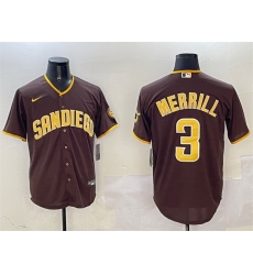 Men San Diego Padres 3 Jackson Merrill Brown Cool Base Stitched Baseball Jersey