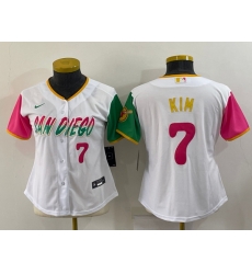Women San Diego Padres 7 Ha Seong Kim 2022 White City Connect Cool Base Stitched Baseball Jersey 1 Women San Diego Padres 7 Ha Seong Kim 2022 White City Connect Cool Base Stitched Baseball Jersey 1