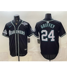 Men Seattle Mariners  24 Ken Griffey Jr  50th Anniversary Black Out Style Vapor Premier Limited Stitched Baseball Jersey
