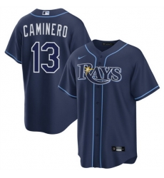 Men Tampa Bay Rays 13 Junior Caminero Navy Cool Base Stitched Baseball Jersey