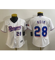 Women Texas Rangers 28 Jonah Heim White With Patch Stitched Baseball Jersey 1 Women Texas Rangers 28 Jonah Heim White With Patch Stitched Baseball Jersey 1