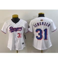 Women Texas Rangers 31 Max Scherzer White Gold Stitched Baseball Jersey 8 Women Texas Rangers 31 Max Scherzer White Gold Stitched Baseball Jersey 8