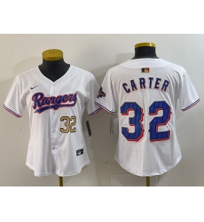 Women Texas Rangers 32 Evan Carter White Gold Stitched Baseball Jersey 3 Women Texas Rangers 32 Evan Carter White Gold Stitched Baseball Jersey 3