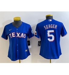 Women Texas Rangers 5 Corey Seager Royal With Patch Stitched Baseball Jersey 28Run Small 29 Women Texas Rangers 5 Corey Seager Royal With Patch Stitched Baseball Jersey 28Run Small 29