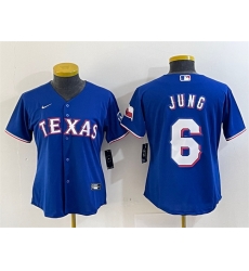 Women Texas Rangers 6 Josh Jung Royal With Patch Stitched Baseball Jersey Women Texas Rangers 6 Josh Jung Royal With Patch Stitched Baseball Jersey