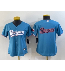 Women Texas Rangers Blue Team Big Logo With Patch Stitched Baseball Jersey 4 Women Texas Rangers Blue Team Big Logo With Patch Stitched Baseball Jersey 4