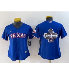 Women Texas Rangers Royal 2023 World Series Champions Big Logo With Patch Stitched Baseball Jersey 28Run Small 29s Women Texas Rangers Royal 2023 World Series Champions Big Logo With Patch Stitched Baseball Jersey 28Run Small 29s
