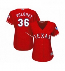 Womens Texas Rangers 36 Edinson Volquez Replica Red Alternate Cool Base Baseball Jersey Womens Texas Rangers 36 Edinson Volquez Replica Red Alternate Cool Base Baseball Jersey
