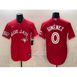 Men Toronto Blue Jays  0 Andres Gimenez Red 50 Seasons Patch Stitched Baseball Jersey