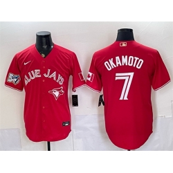 Men Toronto Blue Jays  7 Kazuma Okamoto Red 50 Seasons Patch Stitched Baseball Jersey