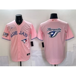 Men Toronto Blue Jays Team Big Logo Pink 50 Seasons Patch Stitched Baseball Jersey