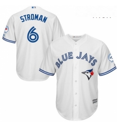 Mens Majestic Toronto Blue Jays 6 Marcus Stroman Replica White Home 40th Anniversary Patch MLB Jersey