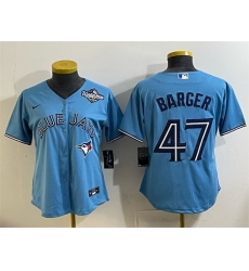 Women Toronto Blue Jays 47 Addison Barger Blue 2025 World Series Cool Base Stitched Baseball Jersey 