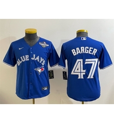 Youth Toronto Blue Jays 47 Addison Barger Royal 2025 World Series Cool Base Stitched Baseball Jersey
