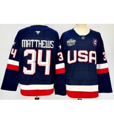 Men USA 34 Auston Matthews Navy 2025 With C Patch 4 Nations Face Off Stitched Jersey