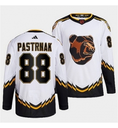 Men Boston Bruins 88 David Pastrnak White 2022 Reverse Retro Stitched Jersey