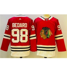 Men Chicago Blackhawks 98 Connor Bedard Red Black Stitched Jersey Men Chicago Blackhawks 98 Connor Bedard Red Black Stitched Jersey