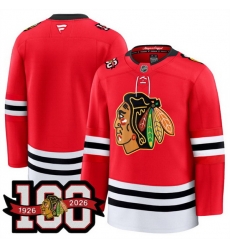 Men Chicago Blackhawks Blank Red 2025 Home 100th Anniversary Stitched Hockey Jersey