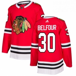Mens Adidas Chicago Blackhawks 30 ED Belfour Authentic Red Home NHL Jersey 
