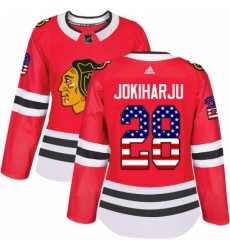 Womens Adidas Chicago Blackhawks 28 Henri Jokiharju Authentic Red USA Flag Fashion NHL Jersey Womens Adidas Chicago Blackhawks 28 Henri Jokiharju Authentic Red USA Flag Fashion NHL Jersey
