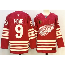 Men Detroit Red Wings 9 Gordie Howe Red 2025 26 With C Patch Centennial Premium Stitched Hockey Jersey